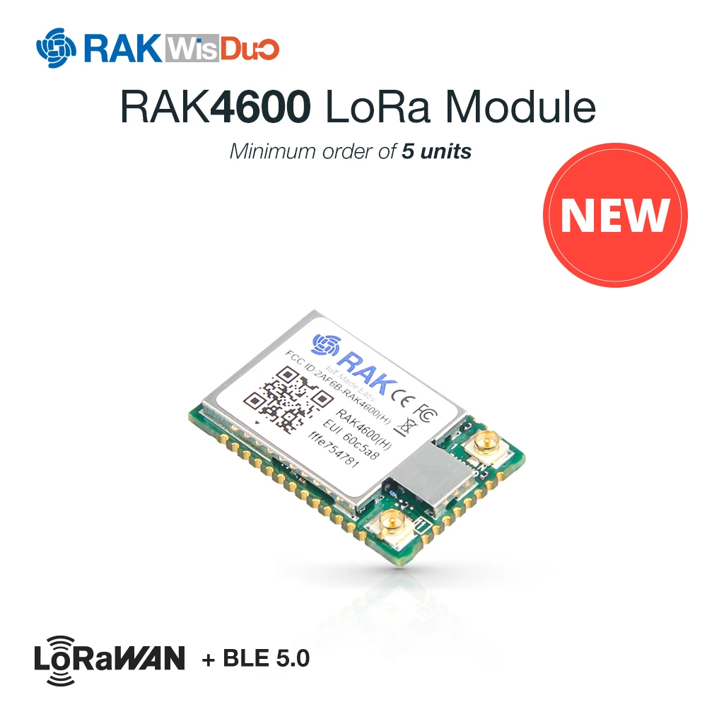 Low Power Wireless LoRa Module Include RF52832 MCU SX1276 Chip, Complies with LoRaWAN 1.0.2 Protocols Support BLE 5.0 RAK4600