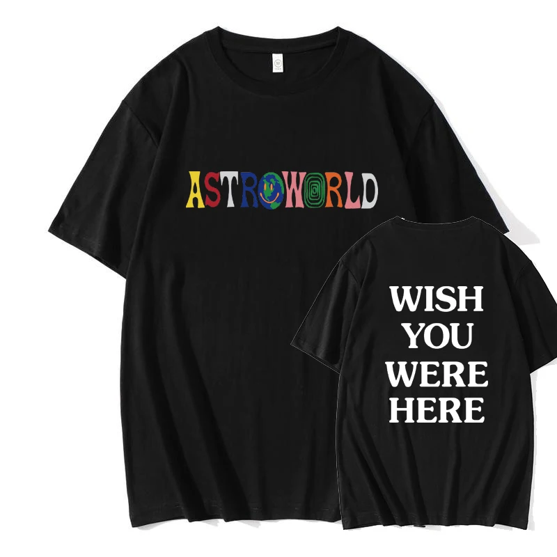 

New Fashion Hip Hop T Shirt Men Women Travis Scotts ASTROWORLD Harajuku T-Shirts WISH YOU WERE HERE Letter Print Tees Tops