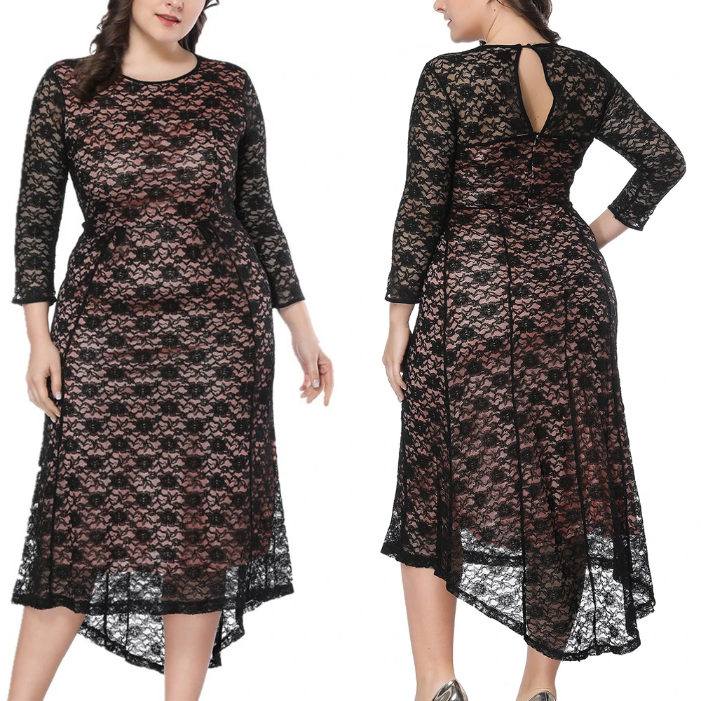 

Women Long Sleeve Lace Irregular Dress Evening Cocktail Midi Dress Oversized