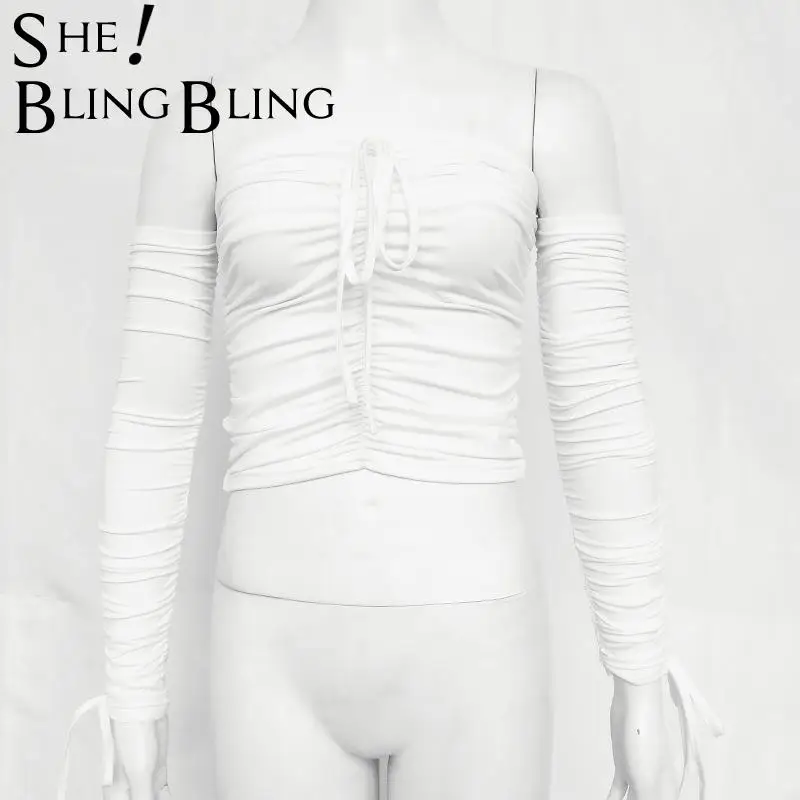 Сексуальная Женская футболка SheBlingBling с открытыми плечами сезон весна осень топы