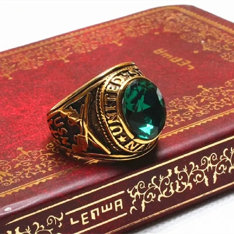 Винтажное армейское кольцо Золотое с мужской бижутерией из нержавеющей стали