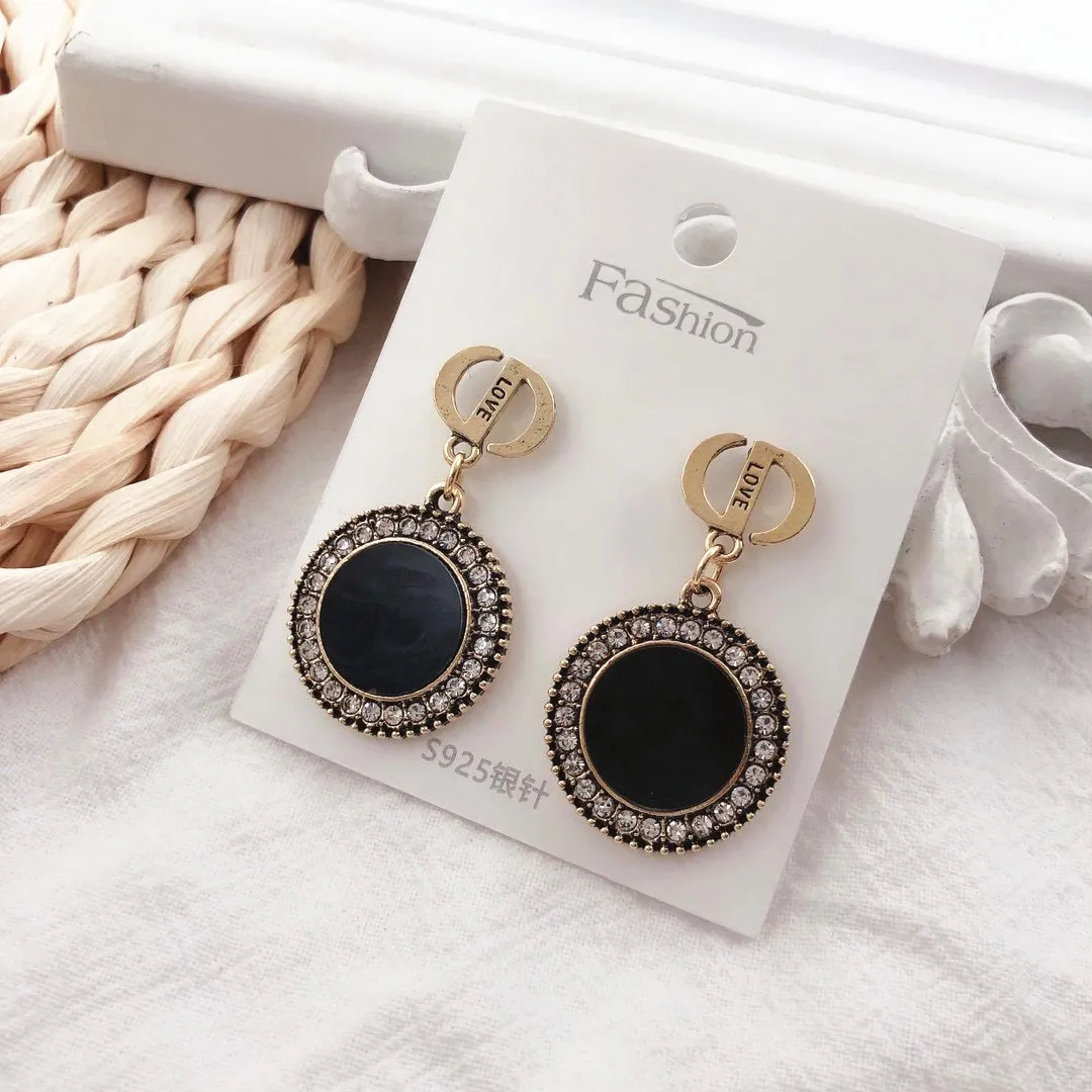 

New Vintage Style Bronze alloy Acrylic Letter And Number Earrings Clay Rhinestone Stud Earrings Jewelry For Women Jewelry 2021