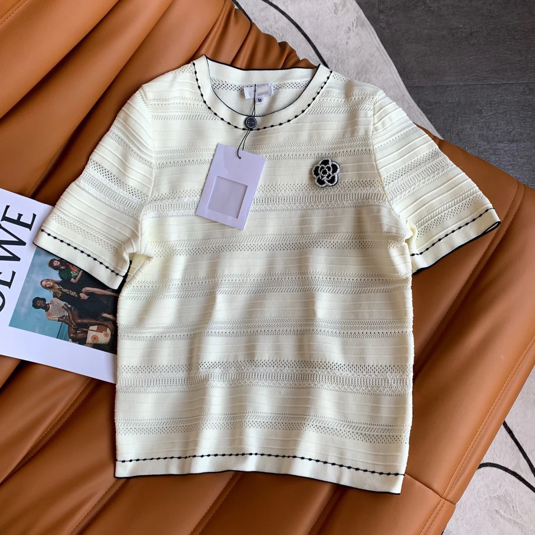 

Women's Knitted Short-Sleeved T-shirt 2021 New Fashion Women's Clothing round Neck T-shirt Ins Top
