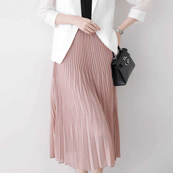 

Плиссированная юбка, шифоновая юбка средней длины, корейская модная одежда Amoi, сексуальная юбка для секса, Однотонная юбка из 2020 полиэстера ...