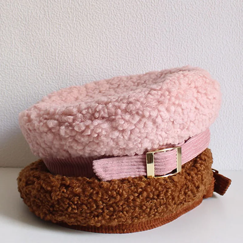 

Children Vintage Corduroy Patchwork Literature and Art Beret Girls Winter Flat Top Painter Hat Leisure cap for kids