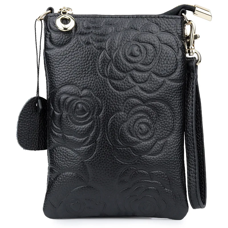 

Real Cowhide Genuine Leather Women Floral Coin Purse Ladies Organizer Wallet Money Pouch Phone Bag Bolso Bolsa Carteira for Girl