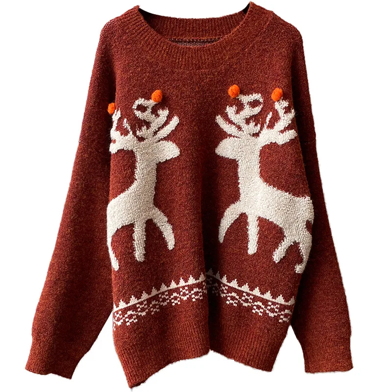 Johnature Thick Sweater Pullovers Women Clothes 2020 New Spring O-neck Print Leisure Animal Deer Casual Concise Sweaters | Женская