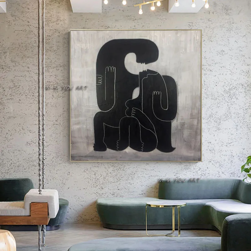 Абстрактная роспись вручную черно-белая влюбленная холст художественная