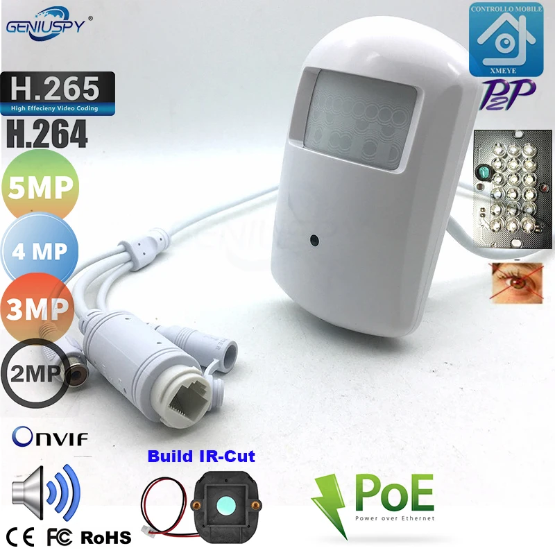 Geniuspy 2MP 3MP 4MP 5MP мини POE 940nm IR IP камера PIR детектор CCTV Домашняя безопасность сеть Onvif