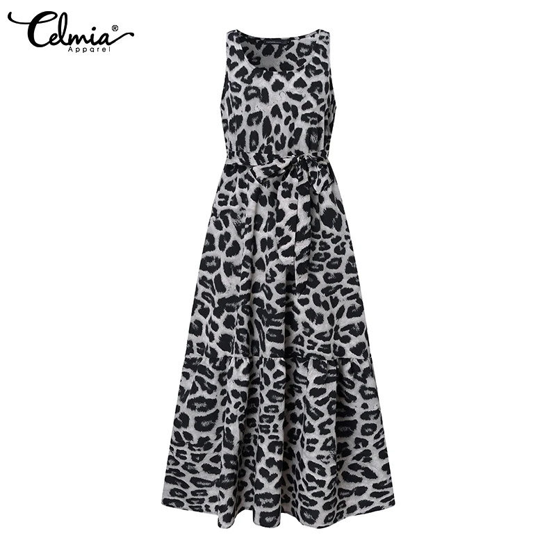 Летнее вечернее платье женское богемное с леопардовым принтом Vestidos Celmia 2022