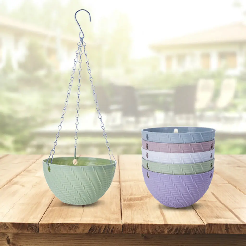 

Round Plastic Hanging Basket Flower Pot Garden Plant Planters Chain Decoration Macrame Cachepot For Flowers Baskets