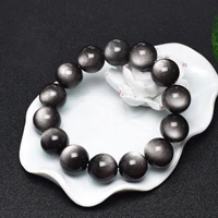 boeycjr natural 7a high quality double eyes silver color obsidian stone beads bangles bracelets fashion jewelry for men