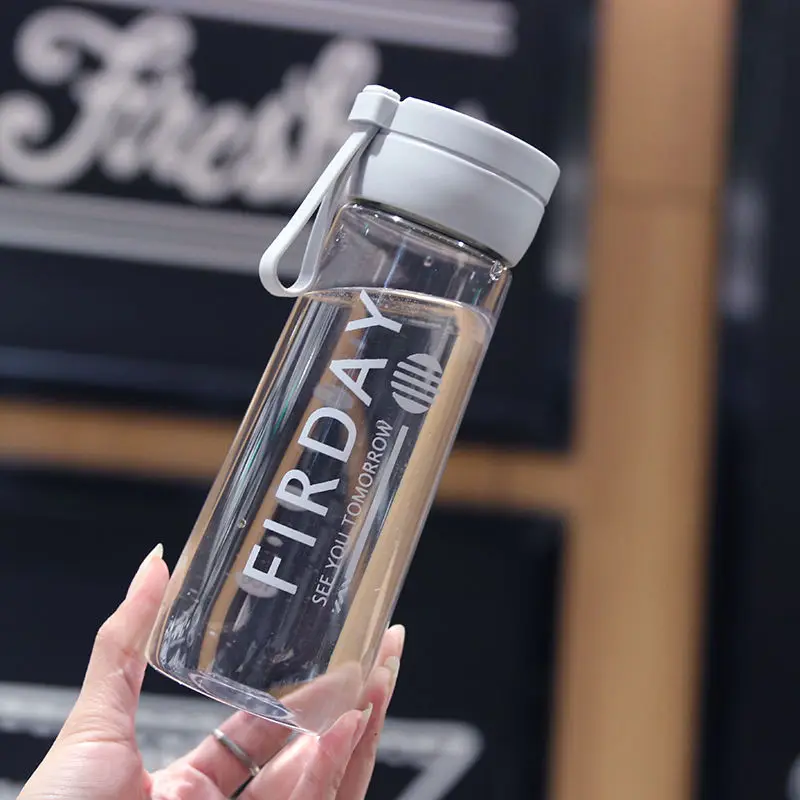 

Trendy fresh plastic water cup female portable anti falling accompanying cup student heat resistant handle sports cup with scale