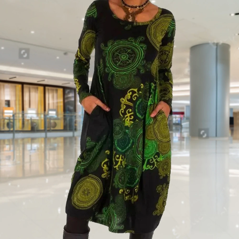 

Новинка, женское свободное винтажное платье с оборками, большие весенние Повседневные Вечерние чные платья Бохо с длинным рукавом и карман...