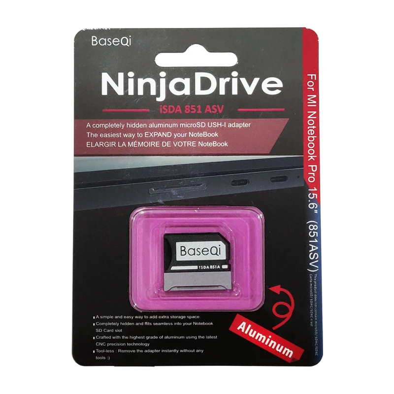 BaseQi Alu mi num Stealth Drive Mi cro SD/TF на SD карту памяти адаптер Card Reader для Xiao Pro15.6 дюймов