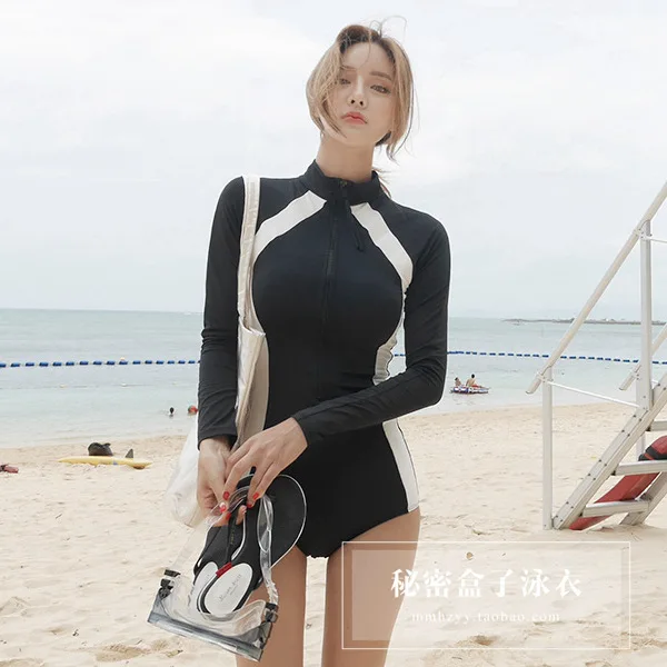 

Женский цельный купальник ZOGAA, слитный купальник с длинными рукавами и молнией, закрывающий живот, 2021