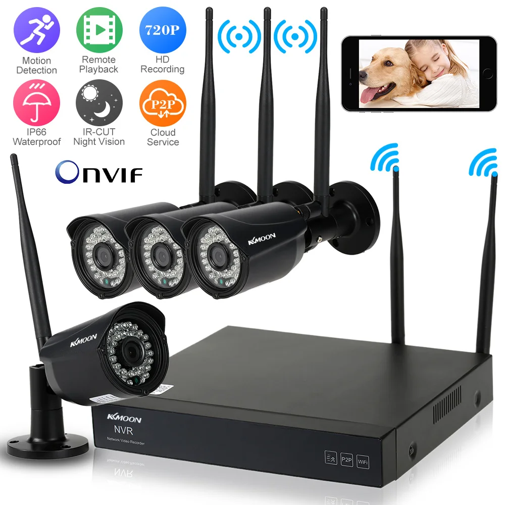 KKmoon 4 канальный HD 720P Беспроводной Wi Fi NVR Сетевой Видео Регистраторы + шт. IP Камера