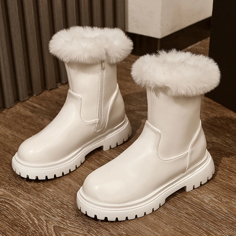 

Теплые ботинки на платформе для снега, ботильоны для женщин, осенне-зимняя обувь из натуральной кожи, женские новые ботинки на толстом каблу...