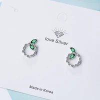 silver plated round geometry tree leaf earring 2021 bohemia charm women green cz crystal stud earrings for women wedding jewelry