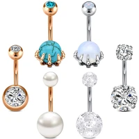 belly button rings stainless steel 14g belly ring opal pearl marble hypoallergenic navel piercings jewelry for women girls 10mm