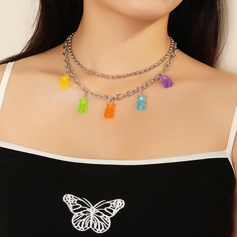 

Resin Cute Candy Bear Necklace For Women&Girl Punk Style Round Bead Necklace Cartoon Daily Jewelry Party Gifts
