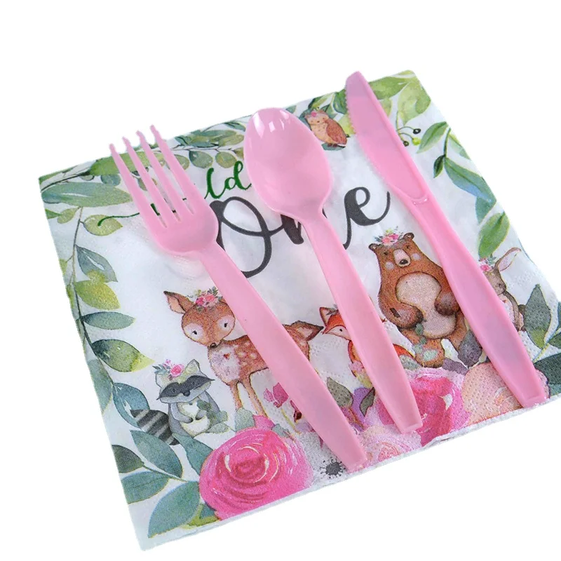 Одноразовая посуда из розового золота с оленем тарелка для вечевечерние в лесу