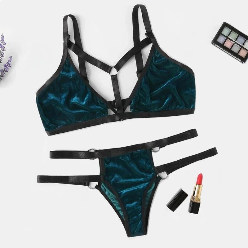 2020 новый прозрачный комплект с бюстгальтером Для женщин золотой бархат нижнее