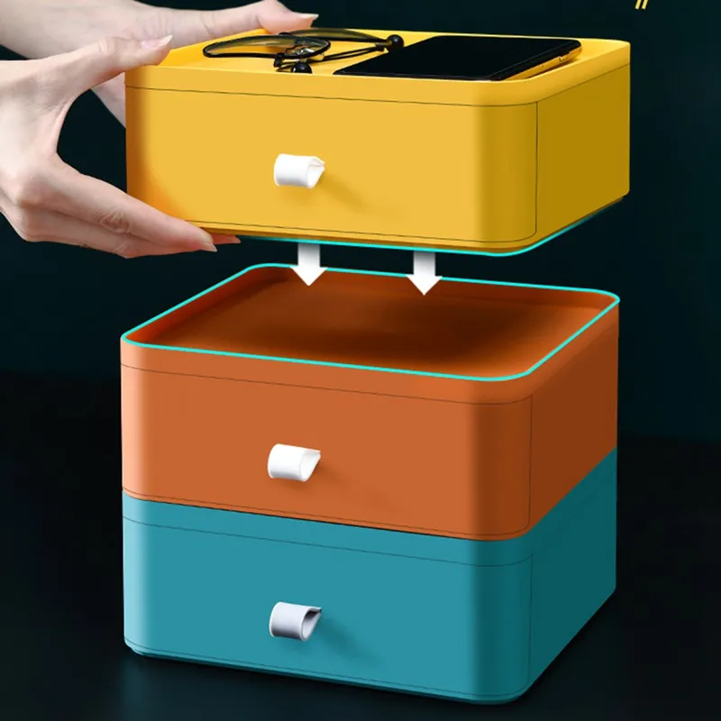 

Desktop Storage Box Drawer Belt Handle Storage Box Stackable Plus Layers Rack Of Cosmetic Stationery Storage Box T