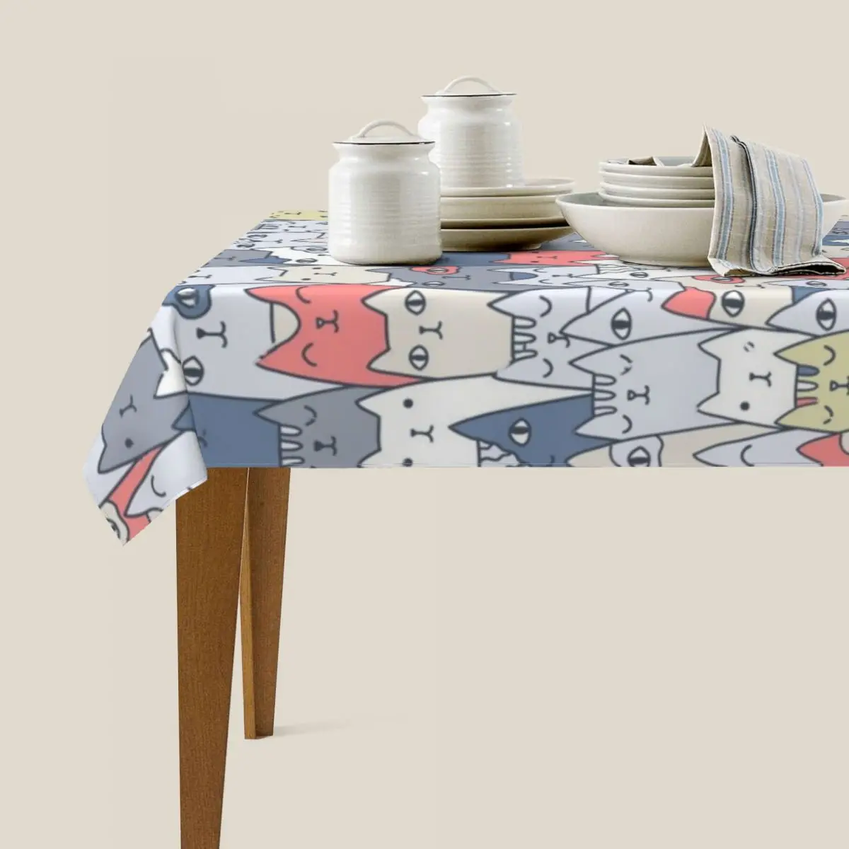 Скатерть с забавными кошками для семьи водонепроницаемое домашнее украшение