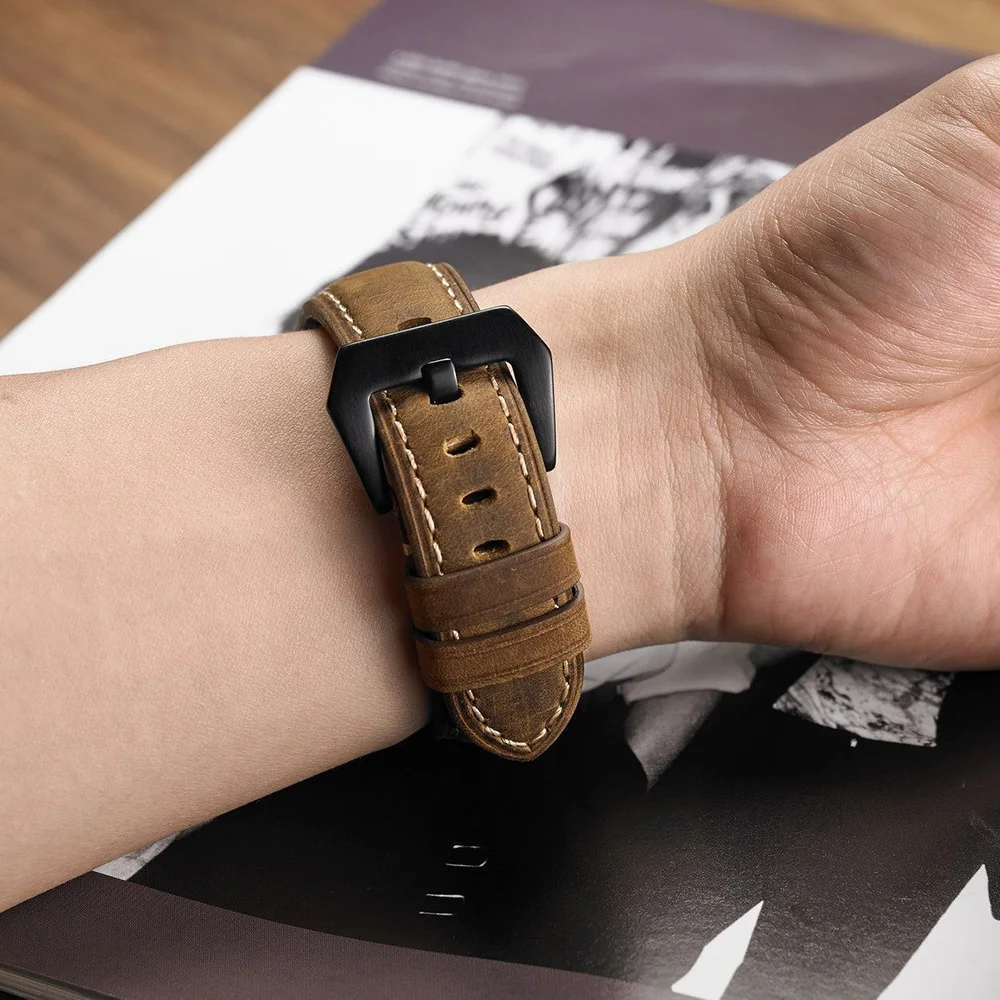 Ремешок для часов из натуральной кожи сменный Браслет Amazfit Huawei Samsung Galaxy Watch Band 46 42