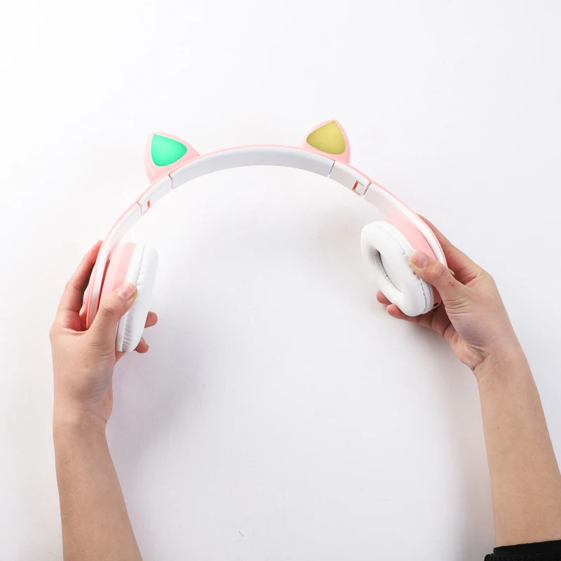 

LED Lights Cat Ear Earphone Noise Cancelling Headset Bluetooth5.0 Headphone with Microphone Wireless+Wired Headset for PC Laptop