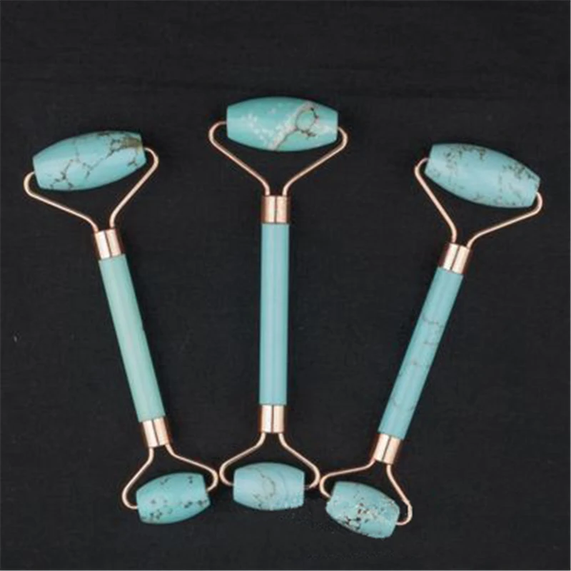 Массажный ролик с двойной головкой натуральный бирюзовый кварц нефрит камень