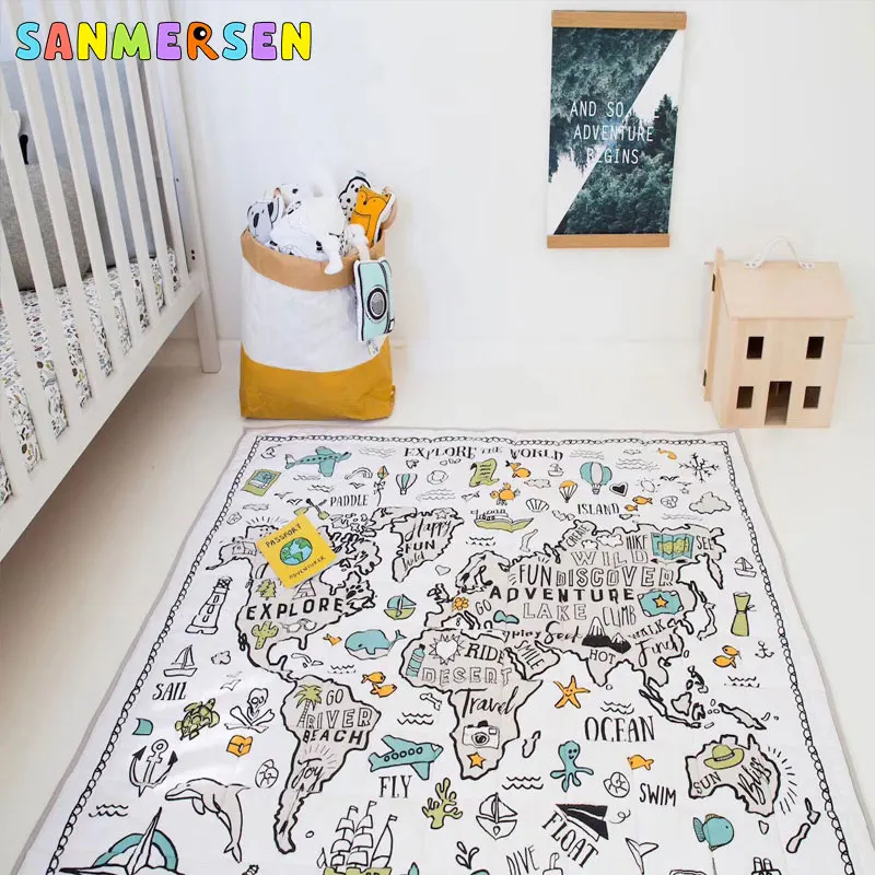 1 2 м детский коврик для ползания морской граффити хлопок игры с картой детское