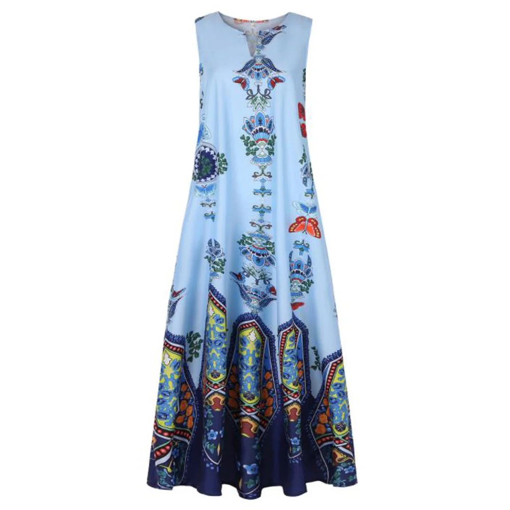 Boho Макси длинное платье без рукавов для вечеринок Цветочный принт Открытое
