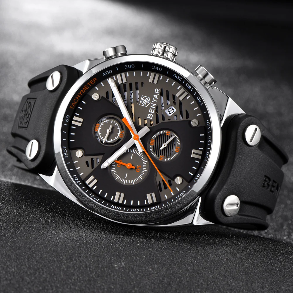 

2021 Waterproof 30M Outdoor Hollow Sports Chronograph Watch Skeleton Calendar Men's Quartz Watches support dropshipping