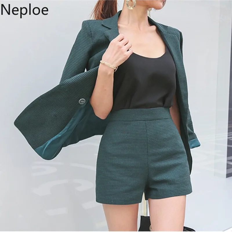 Neploe корейский офисный женский клетчатый комплект из 2 предметов блейзер с