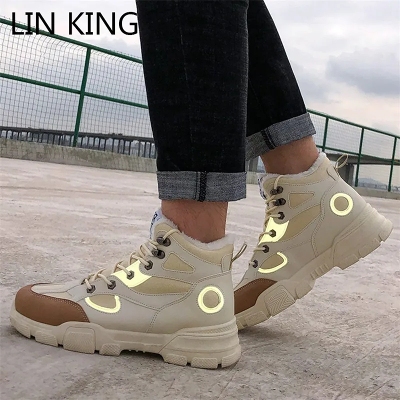 LIN KING/зимние мужские ботинки размера плюс Уличные Зимние ботильоны Мужские