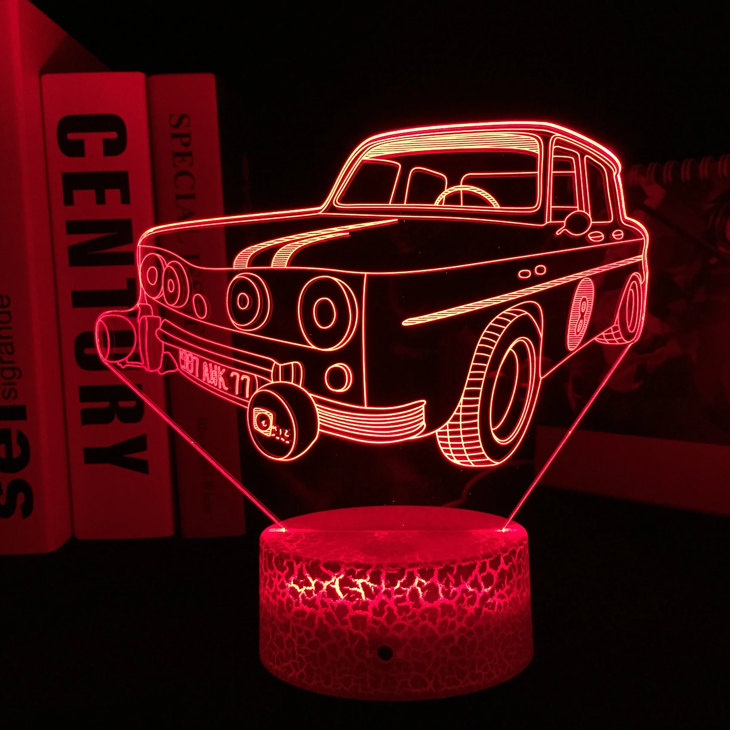 Car Series With Numbers 3D LED Lamp Visual Illusion White Cracked Base Acrylic Light Guide Plate for Festival Birthday Gifts | Лампы и