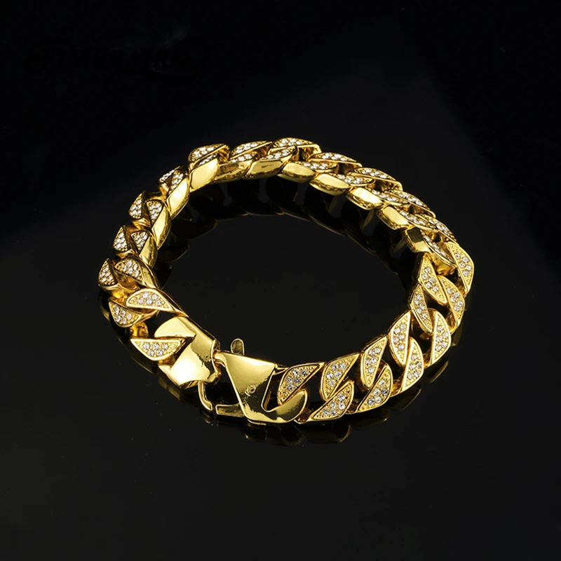 Модный Золотой Серебряный CZ браслет браслеты для мужчин блестящий Фианит звено