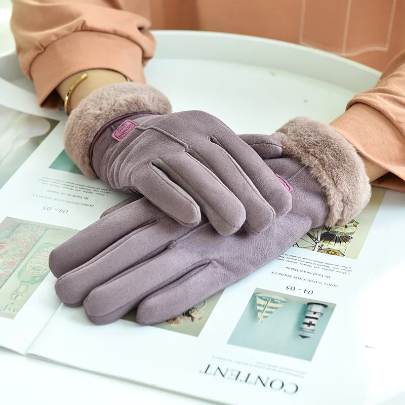 

Caluriri Women Winter Gloves Chamois Thickening Warm Mittens Korean Style Cute Touch Screen Gloves Women Riding Gloves Against