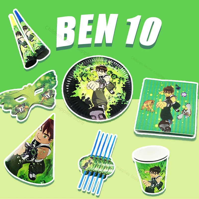 Genuine Original Ben 10 Birthday Party Decoration Supplies Disposable Tableware Plate Fork Cups Toys for Boys Birthday Gifts
