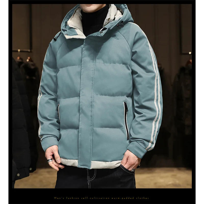 

Winter New Men Jacket Outdoor Windbreaker Harajuku Parka Jackets Stripe Warm Thick Mens Hooded Outwear Coat Hip Hop
