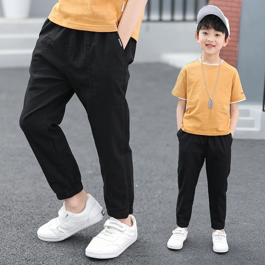 Teen Boy's Pants Kids Spring Autumn Solid Cotton Full Trousers Casual Slim Stretch Jogger Sweatpants 6-16 Years