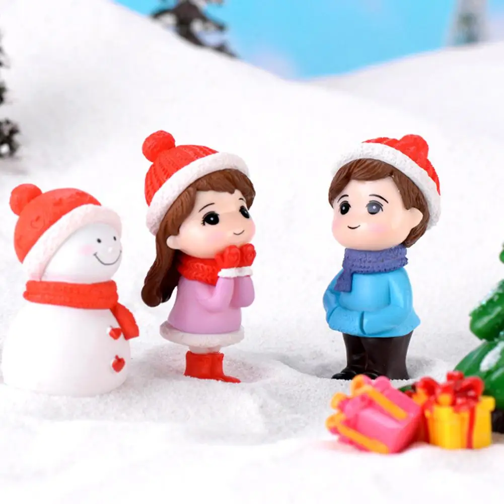 

Christmas Miniatures Figurines Lovely Couple Snowman Model Figurine DIY Miniature Bonsai Xmas Landscape Ornament Decor Gift