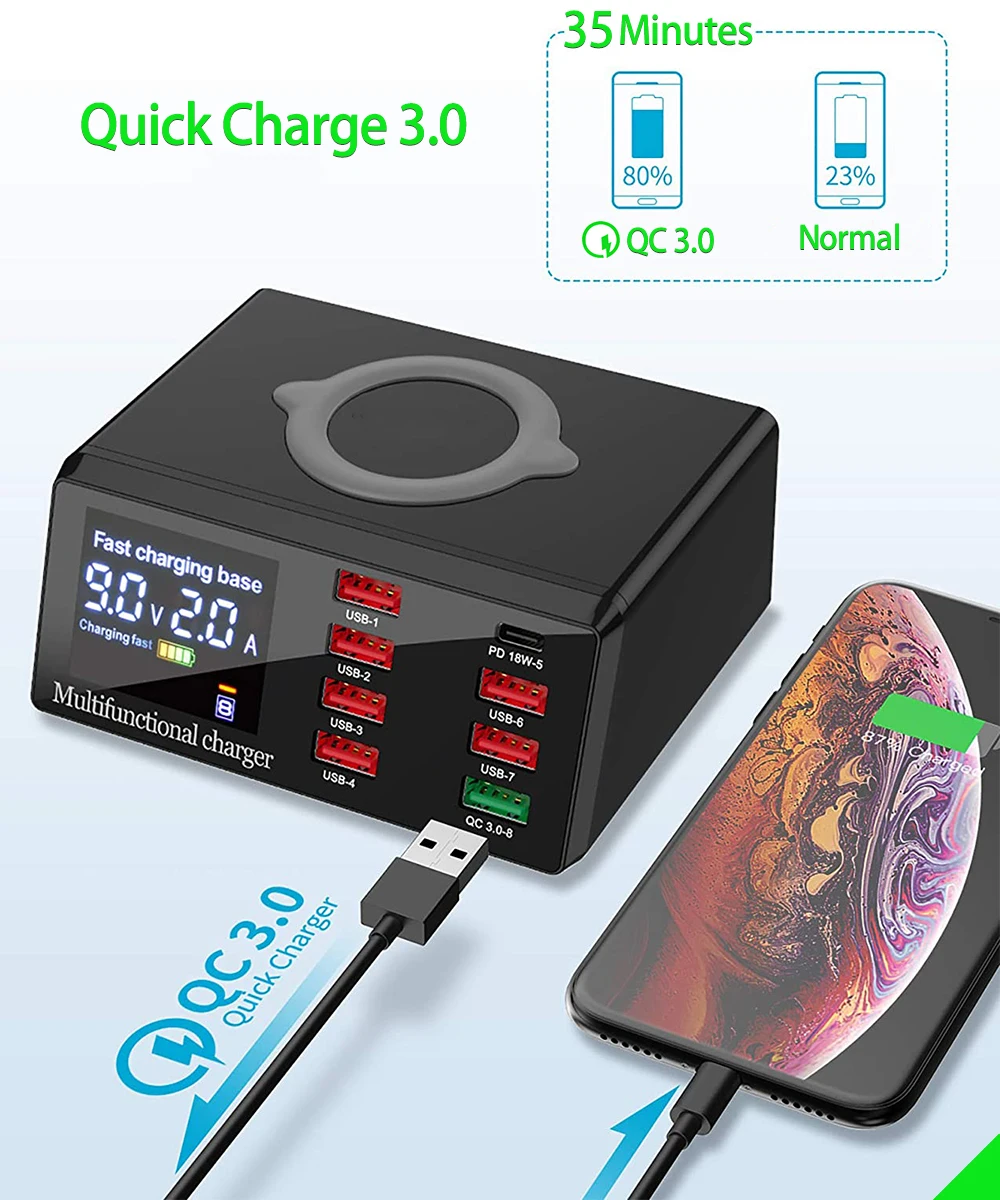 Быстрая USB зарядка 3 0 адаптер HUB Беспроводная зарядная станция зарядного