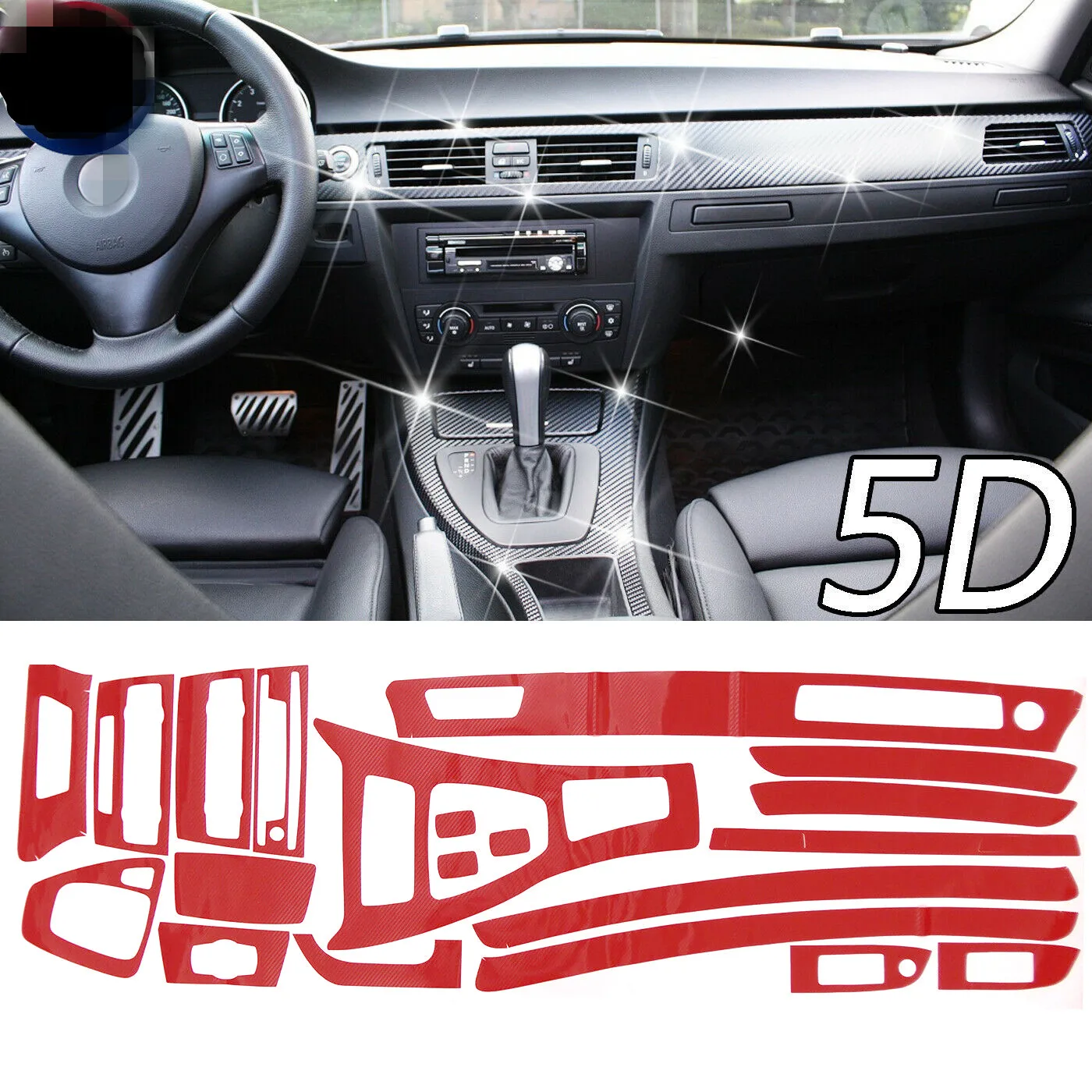 

For BMW 320i 325i 328i E90 5D Reflective Red Carbon Fiber Car Interior Trim