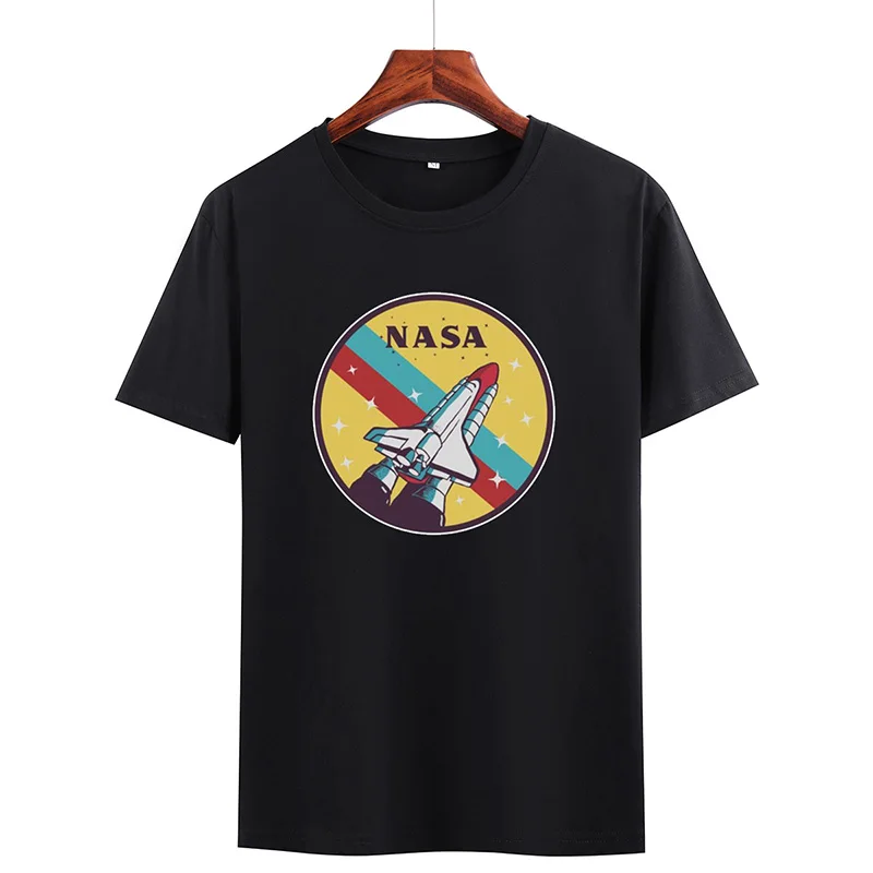 Летняя футболка с принтом космического корабля мужская Свободная Повседневная