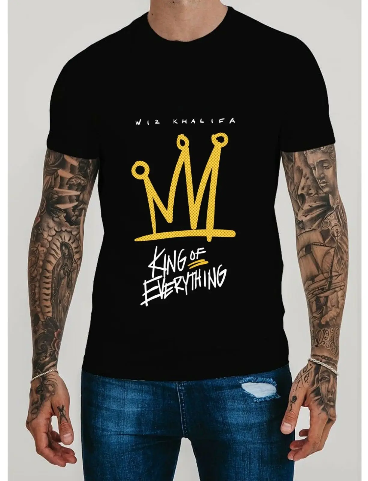 

New Rare Wiz Khalifa King of Everything Unisex T-Shirt Short Sleeve S-2XL Size Short Sleeve T Shirt Men