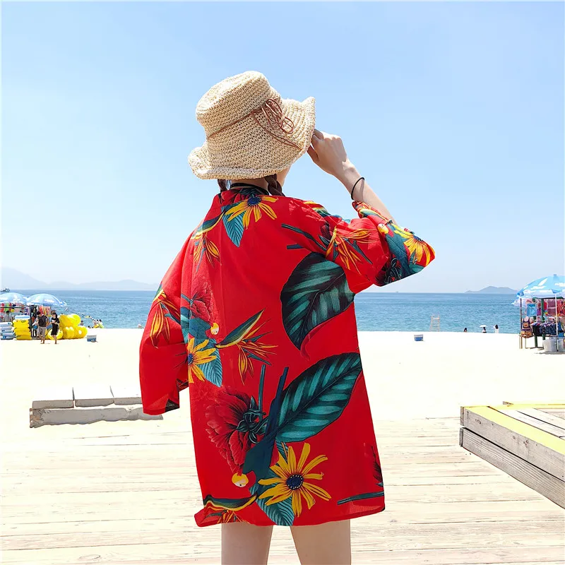 Japanese INS Style Sunblocking Kimono Haori Yukata Robe Women Cardigan Flower Print Retro Traditonal Beach Costume | Тематическая