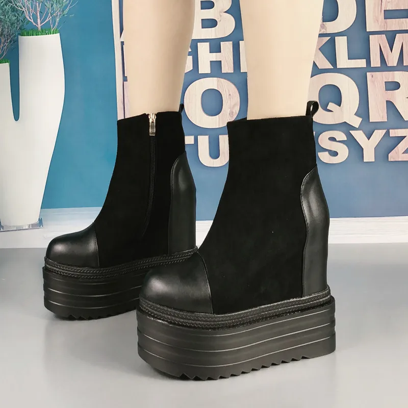 

13Cm Super High Heel Short Boots Wedges Waterproof Platform Martin Boots Fashion Within Increased Womens Boots Sexy Ankle Boots